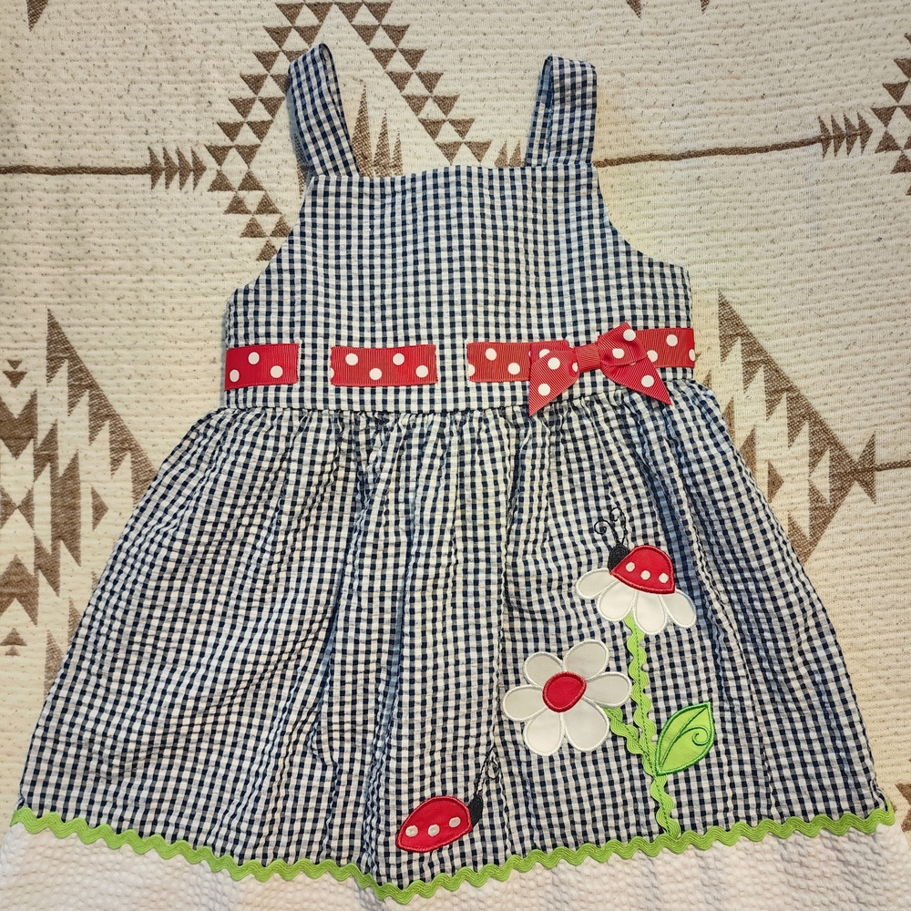 Rare Editions Navy Gingham Sundress with Red Polka-Dot Accents